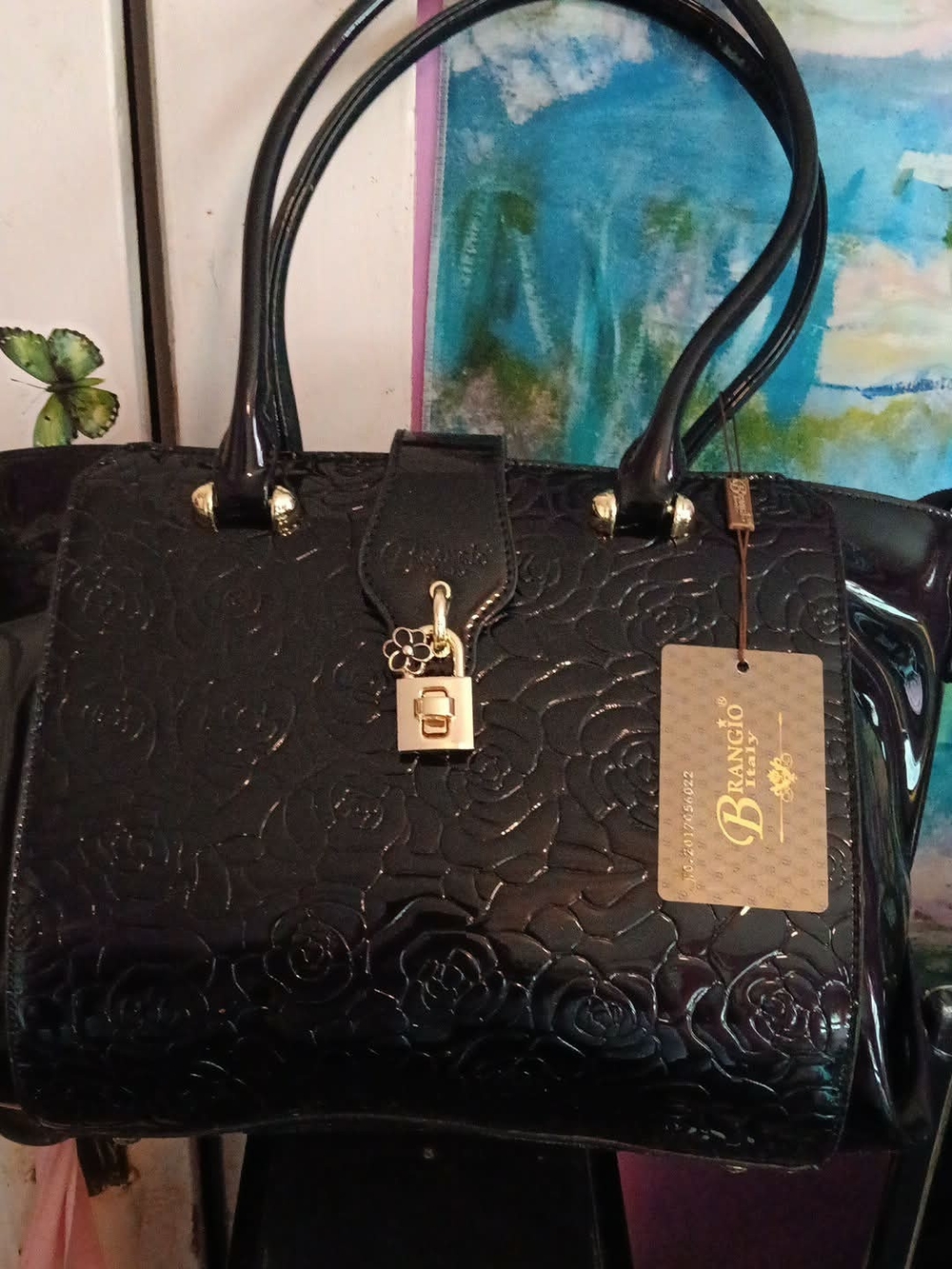 Black Embossed Floral Satchel